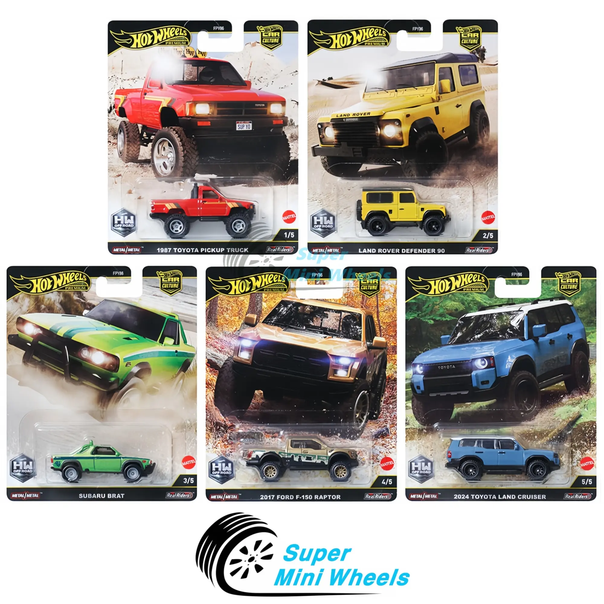 Hot Wheels Premium 2025 Car Culture H Case – HW Off Road - 5 Cars Set - 1:64 Diecast Car