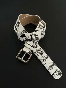Simple Style Portrait Hand-Drawn Leather Belt Vintage Waistband Street Punk Depressed Rich Kids Fashion Accessory PU Leather Material Unique Style Vintage Appeal