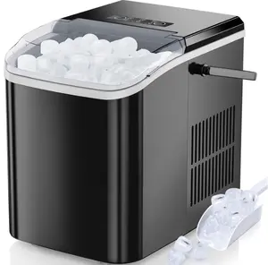 EDX Countertop Ice Maker, Self-Cleaning Portable Ice Maker Machine with Handle and Ice Scoop 9Pcs/6Min 26.5Lbs/24H Black