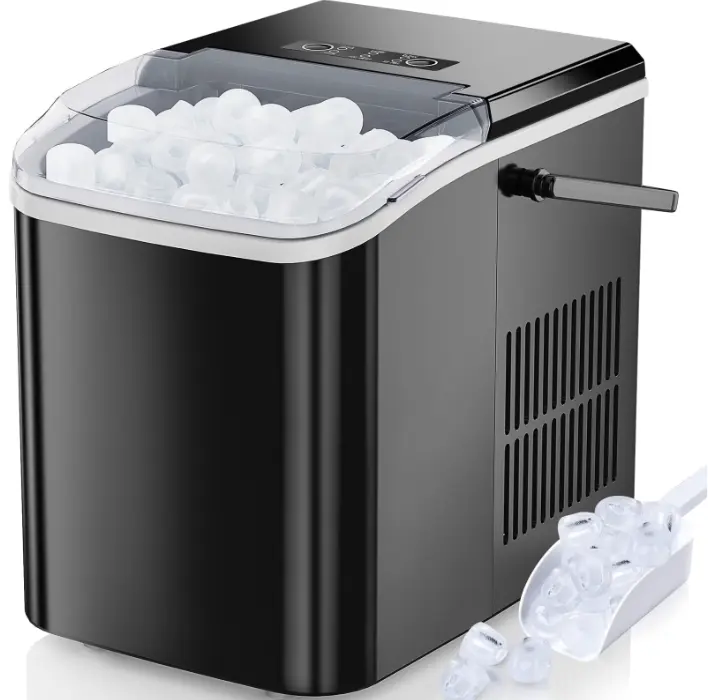 EDX Countertop Ice Maker, Self-Cleaning Portable Ice Maker Machine with Handle and Ice Scoop 9Pcs/6Min 26.5Lbs/24H Black