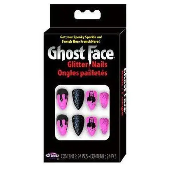 Fun World Ghost Face Glitter Press-On Nails, Pink