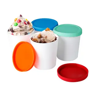Ice Cream Containers Set (4 Pack - 1 Quart Each) for Homemade, Reusable Storage for Freezer, Leak-Free With Silicone Lids