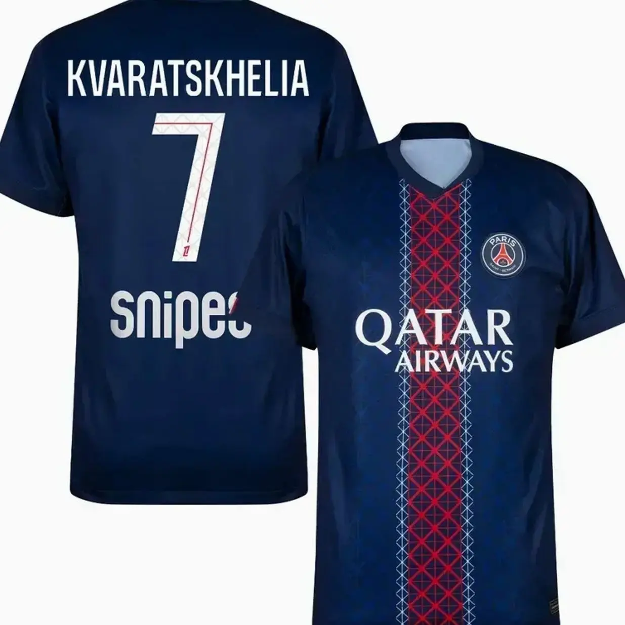 Unisex Soccer/Football PSG Ligue 1 Club Kvaratskhelia 7 Champions League 2025/26 Home/Away Replica Jersey XV