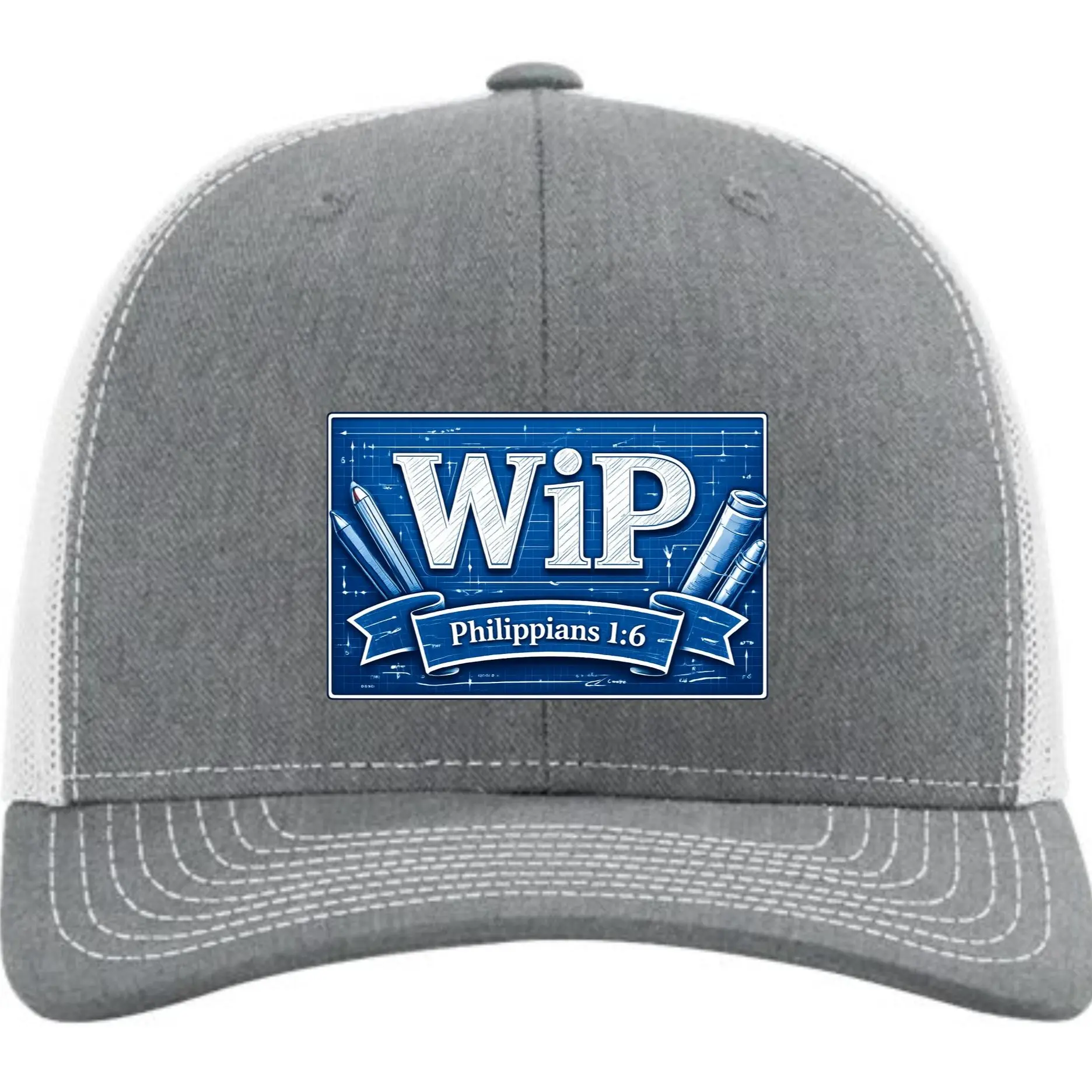 WIP (Work In Progress) Faith Hat | Philippians 1:6 Patch Hat | Richardson 112 Trucker Hat | Christian Hat | Support God’s Building Billy