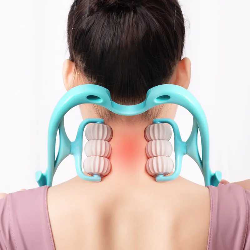 6-Roller Cervical Massager - Ergonomic Design with Dual Massage Balls & Natural Crystal Jade Scraping Board for Neck Shoulder Leg Back Face Relief