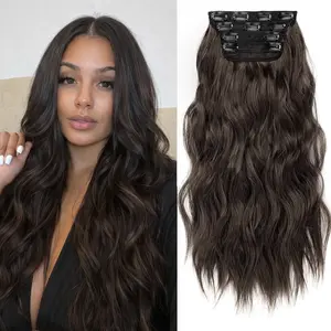 Seeway 4PCS Clip in Hair Extensions 20 Inch Thick Hairpieces Long Wavy Synthetic Hair Fiber Double Weft Hair for Women and Girls