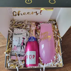 POP Pink Mini Split Champagne bottle Gift box for Birthday Celebration