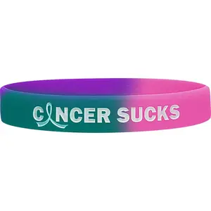 Cancer Sucks Silicone Wristband - Teal/Purple/Pink