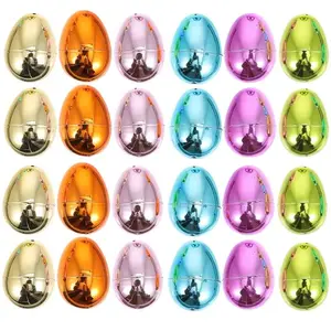 24pcs Bright Plating Empty Easter Egg Easter Eggs Happy Easter Decorations Eggs DIY Craft Plastic Fillable Easter Egg Ornament