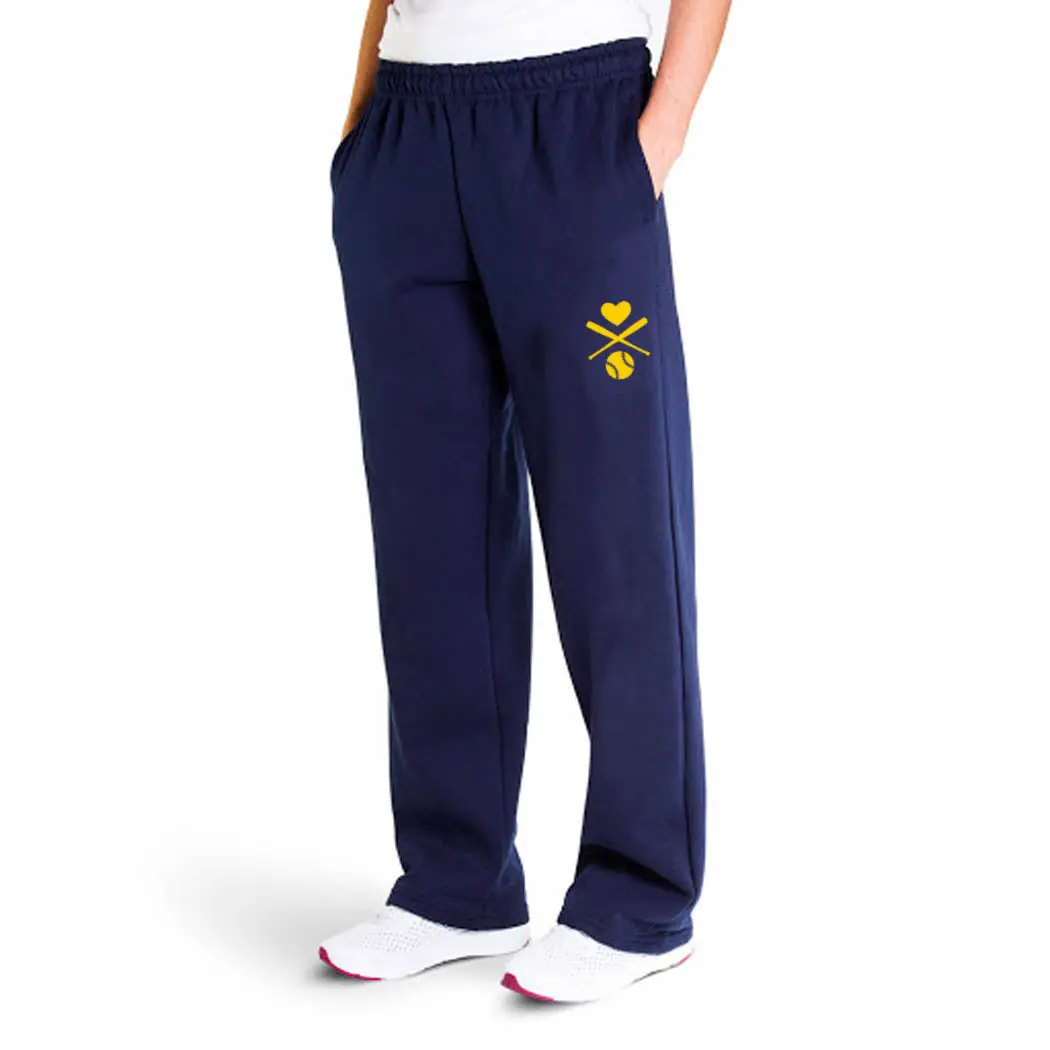 Softball Fleece Sweatpants with Crossed Softball Bats Design, Drawstring Waist, Pants for Athletes, Post-Game Sports Bottoms