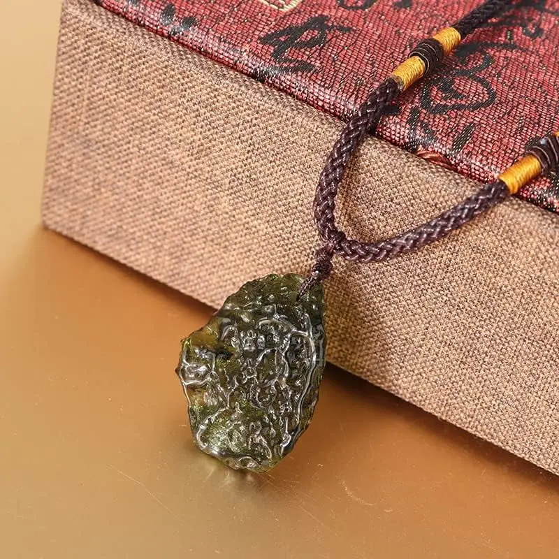 Raw Moldavite Necklace, Genuine Meteorite Gemstone Pendant on Adjustable Cord, Healing Crystal for Meditation and Self-Awareness, Home Decor, Amplify Vibrations, 10G/0.35 Ounces