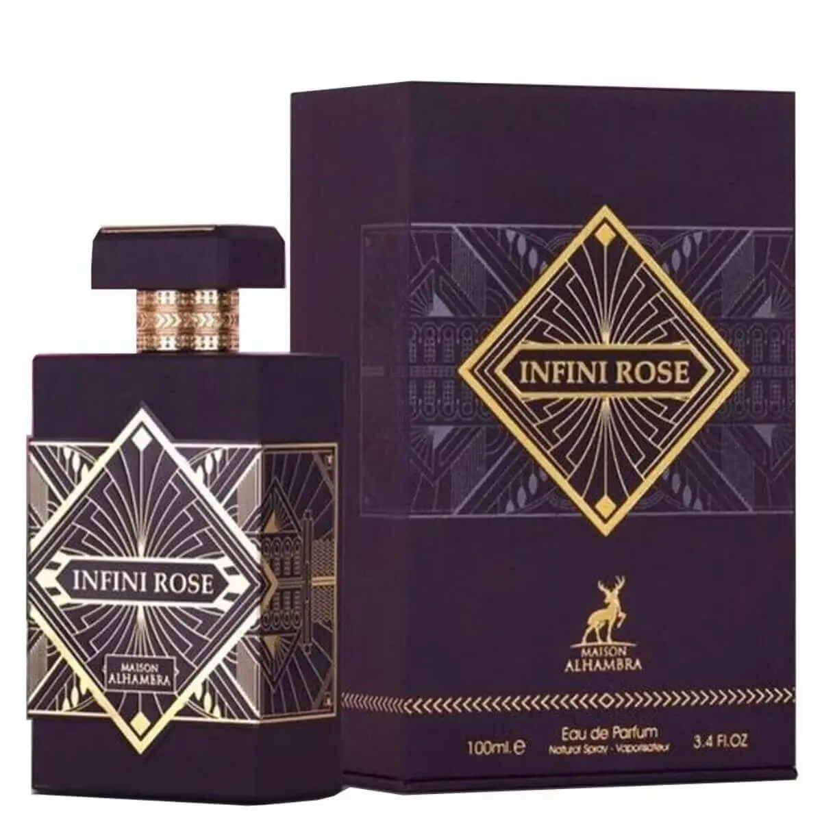 Infini Rose by Maison Alhambra Unisex EDP Spray - Rose, Aromatic, Floral, Jasmine, Bottle-Shaped Unisex Fragrance, 3.4 fl oz, New in Box