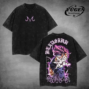 [Yūgen Store] Limited "Majin Vegeta" Prince of Saiyans DBZ Premium Retro Vintage Unisex Oversize Anime Manga Acid Washed Heavyweight Cotton Hoodie & T-Shirt, Anime Merch, Gift For Jujutsu Kaisen Fan.