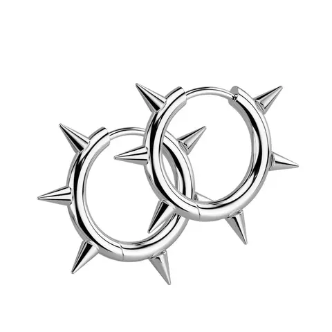 Spike Huggie Hoop Earrings - Pair - 316L Stainless Steel