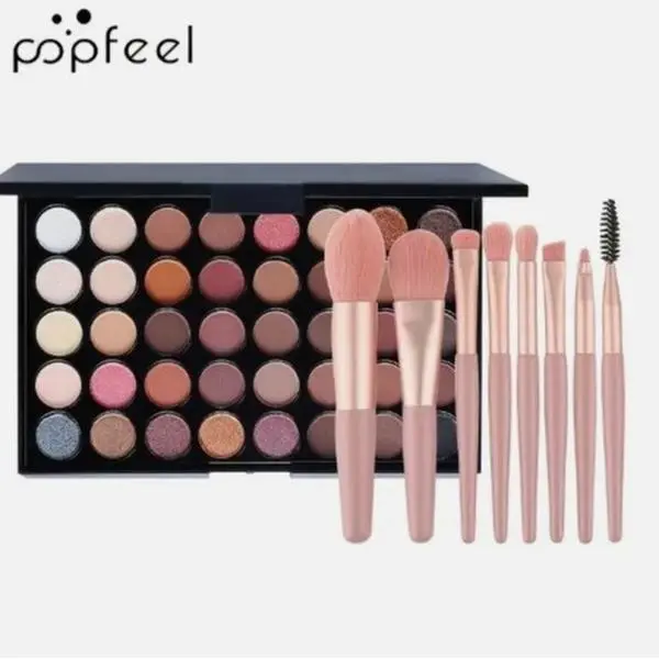 POPFEEL 40-Color Eyeshadow Palette with Free 8-Piece Brush Set, Highly Pigmented, Hypoallergenic Mineral Formula, Long Lasting Makeup for Day & Night Looks