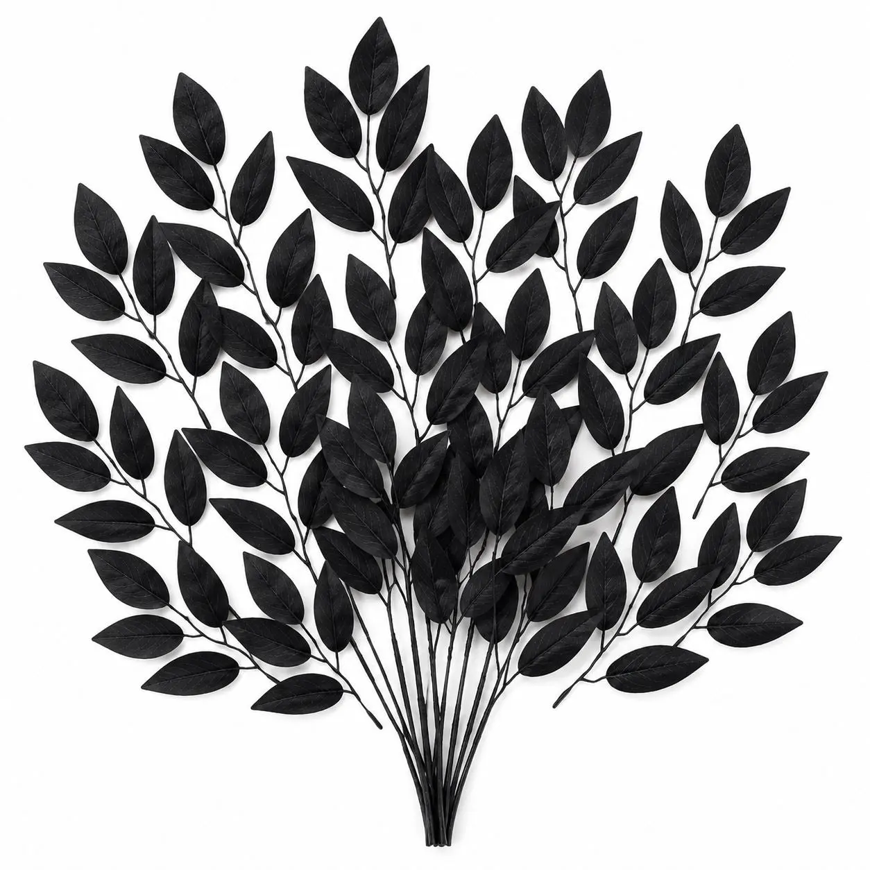 Artificial Black Halloween Leaf Stems Set of 25 Gothic Faux Foliage Moody Wedding Greenery Dark Floral Filler Wreath Supplies 7 Inch