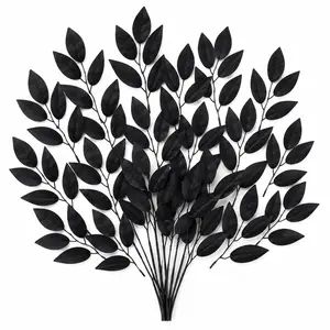 Artificial Black Halloween Leaf Stems Set of 25 Gothic Faux Foliage Moody Wedding Greenery Dark Floral Filler Wreath Supplies 7 Inch