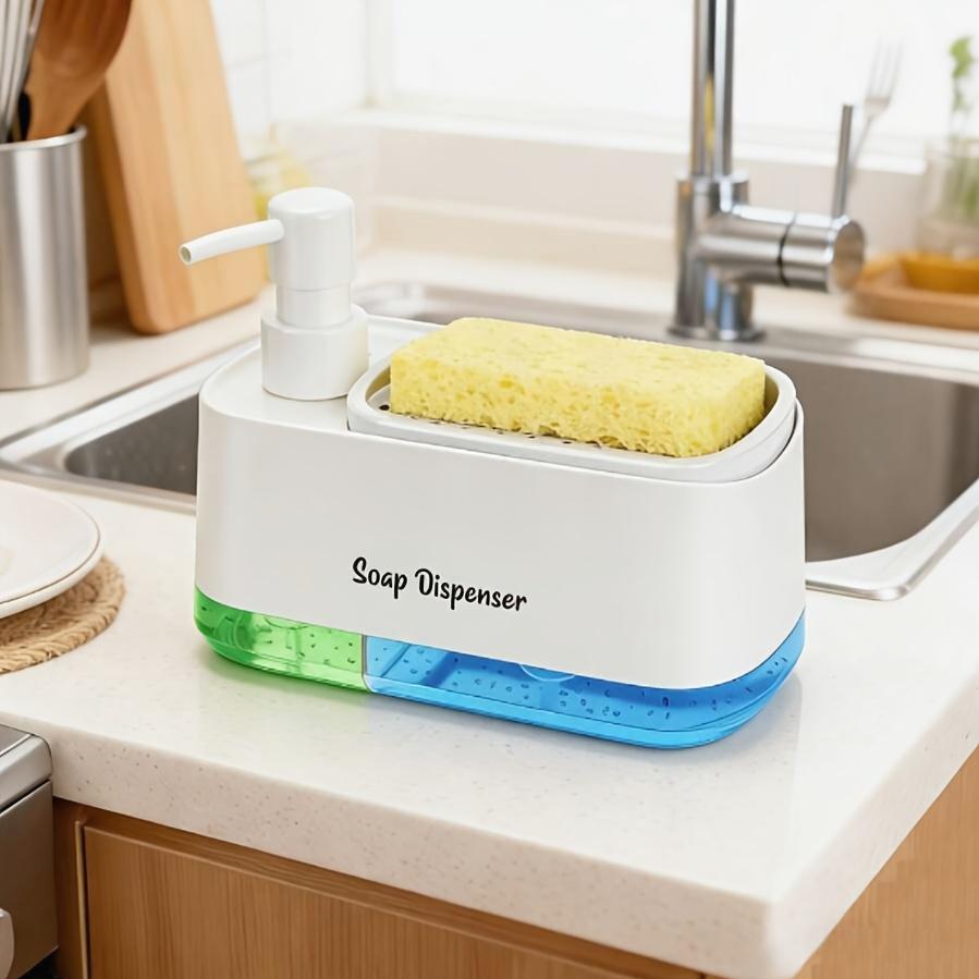 1pc Multi-Function Soap Dispenser with Built-In Sponge Holder - Leak-Proof, Battery-Free Pump, Space-Saving, Hygienic Hands-Free Design for Kitchen Bath Countertop Organizer - Durable Rectangular Gift Option