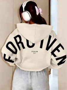 Women's Letter Print Christian Theme Hoodie, Psalm 32:1 Print, Casual Drop Shoulder Sweatshirt, Y2K Street Style, Fall & Winter, Tops, Womenswear