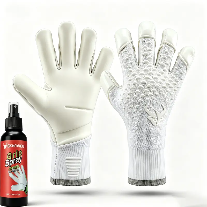 GKHMNEW Unisex Anti-Skid Sporty Football Goalkeeping Gloves - 4mm Sticky Grip Latex Palm, Soccer Gear, Adult Goalkeeper Equipment with 30ml Grip Spray