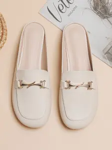 2026 New Metal Buckle Half Sandal for Women, French Style Casual Lazy Mule Shoes, Slip On Mules, Flat Soft Sole Slip-On, Commuter Versatile Loafer Without Heel