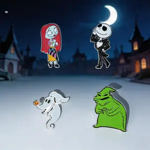Disney Officially Nightmare before Christmas Character Pins Collection Enamel Brooches Sally Jack Zero Winter Outfit Accessories