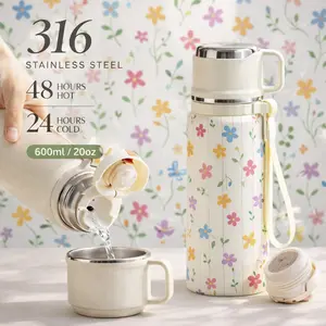 1 Pc Insulated Mug, 600ml Thermal Cup, Double Wall Vacuum Cup, Leak Proof Skinny Tumbler With Handle And Strap, 24 Hours Hot 48 Hours Cold, Portable Travel Mug For Coffee Tea Juice, Gift For Women Men Holiday Daily Use