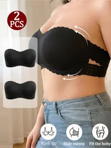 2PCS Plus Size Strapless Bra Top, Sexy Elegant Design, Cross Back with Side Hooks, Perfect for Weddings and Dates, Seamless Smooth Effect