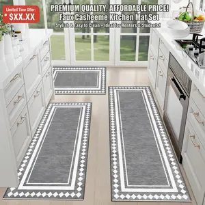 3-Piece Kitchen Rugs, Non-Slip & Washable Floor Mats, Water-Absorbent Area Pad, Standing Desk Mat for Office, Home, Doorway, Laundry, Kitchen Accessories