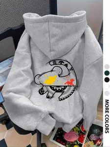 Women's Loose-Fit Hoodie with Lion King Cartoon Print, Casual Fall & Winter Pullover, Fashionable Drawstring Pocket Sweatshirt