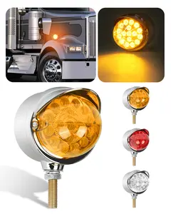 ASNOO 1PCS Single Face 17 LED Watermelon Turn Signal Pedestal Lights w/Visor, Semi Truck Chrome Auxiliary Waterproof Reflector LED Lights for Freightliner Peterbilt Kenworth Mack Western Star