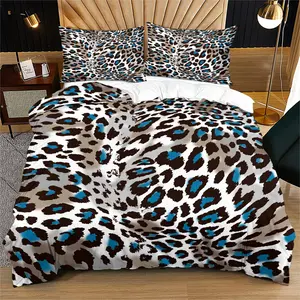 Wild Fashion Leopard Print Duvet Cover Set (2/3 Pcs): Includes 1 Duvet Cover + 1/2 Pillowcases (No Filler), Colorful Leopard Print Cherries, Flower Chain Patterns, for Personalized Bedroom Decor, Retro - Style Home Renovation, Fashionista Room Decoration