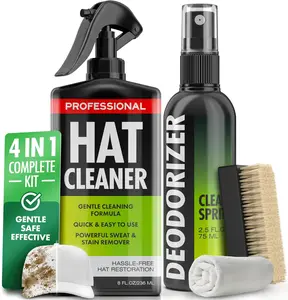 4-in-1 Professional Hat Cleaning Kit - Removes Dirt and Stains, Gentle Cleaner for Baseball Caps, Cowboy, and Felt Hats - Includes Hat Deodorizer, Brush, and Microfiber Cloth
