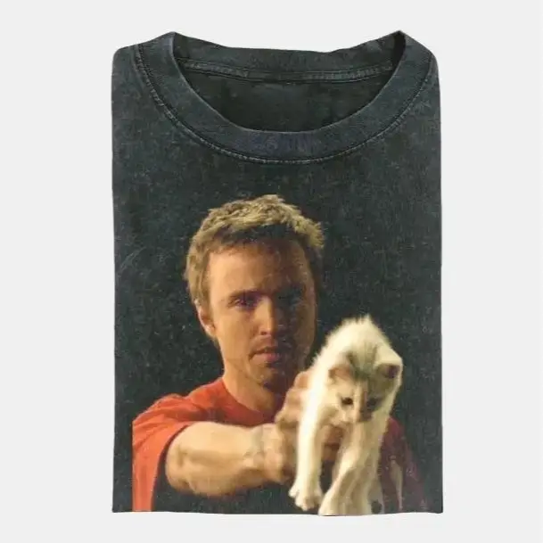 Breaking Bad Vintage Graphic Tee, Jesse Pinkman With Cat T-Shirt, Movies Tee, Unisex Meme Cringe Funny Dumb Shirt, Menswear Womenswear Streetwear Cotton Comfort