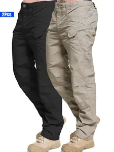 Two pairs of men's tactical cargo pants, lightweight style, all-season, multi-pocket design, suitable for hiking, outdoor activities and everyday wear, outdoor gear | durable material (no belt)