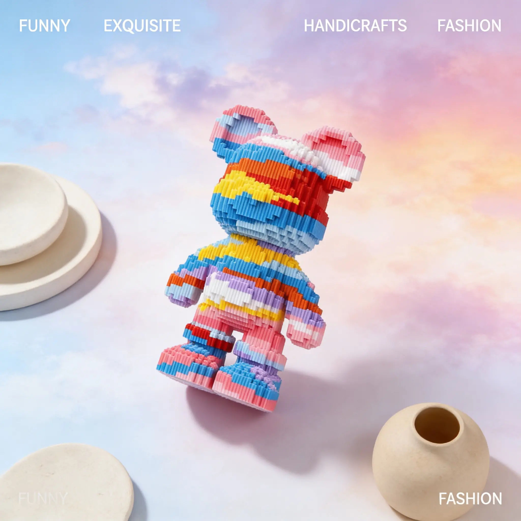 1646pcs Colorful Cloud Bear Series Building Blocks Set, Creative DIY Craft Toy, Home Decor, Stress Relief Model, Birthday Gift