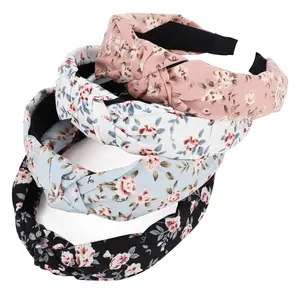 4 Pcs  Headbands for Women and Girls Flower Printed Knotted Plastic Head Band Fashion Boho Wide Hairbands Non Slip Hair Accessories