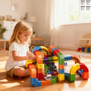 81 Piece Block Track Building Set, Creative Building Blocks, Free Combination Colorful Track Toy V2, Unisex Educational Toy, Batteries Included, Model Xinghao 537-202