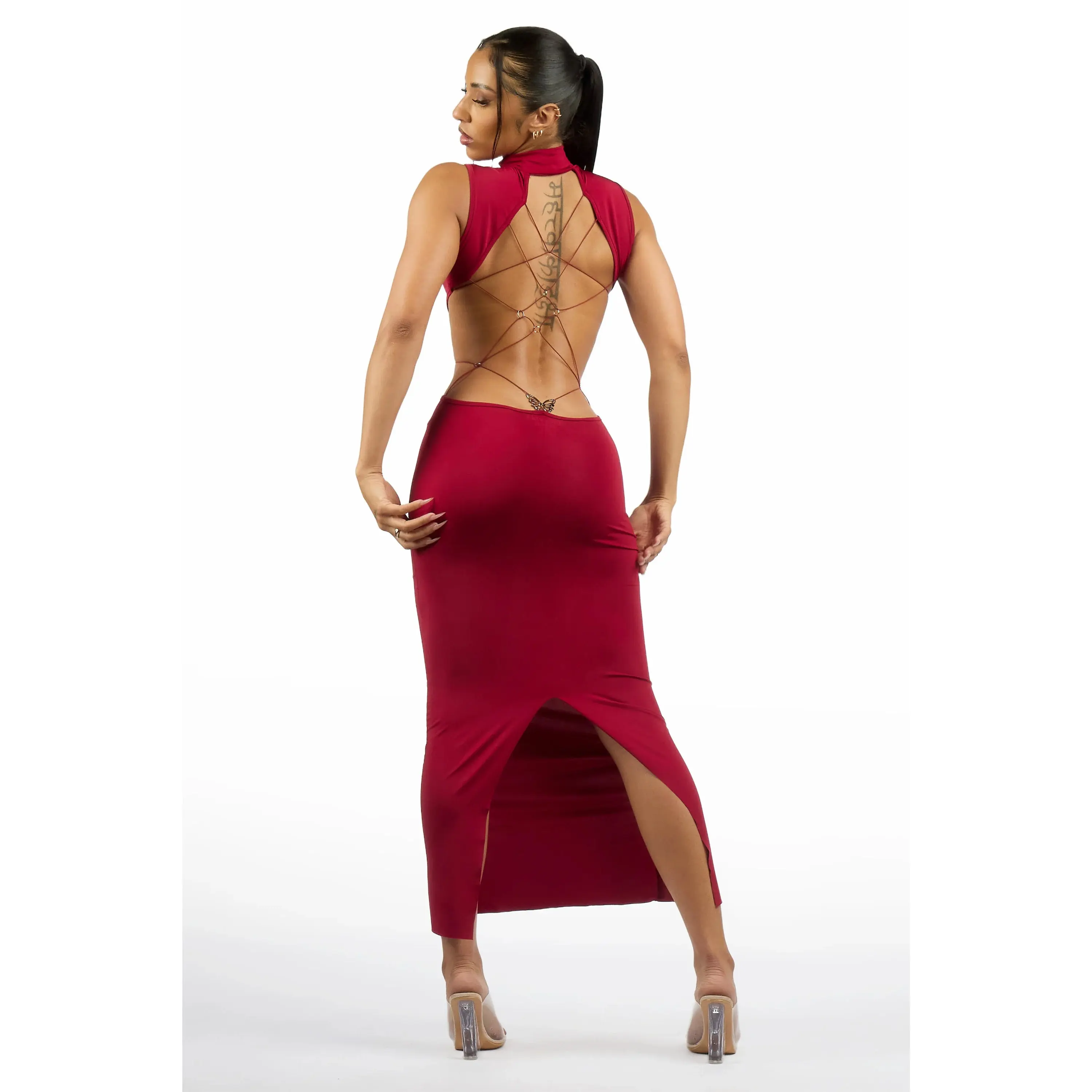 Lo-Fly Butterfly Back Burgundy Maxi Dress