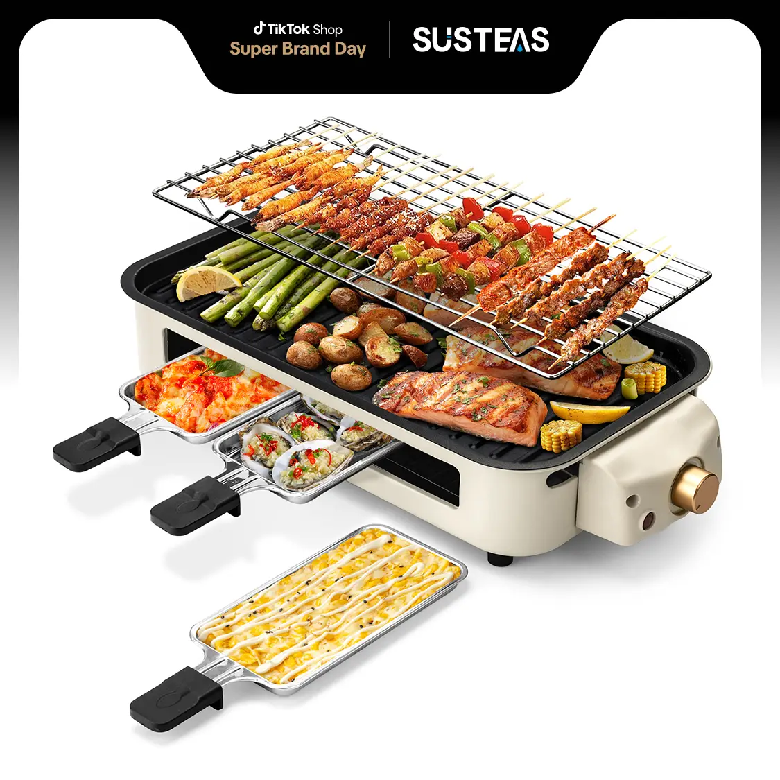 Pukomc Indoor smokeless griddle, removable plate for non-stick cooking, portable electric Korean BBQ grill with temperature control, dishwasher safe
