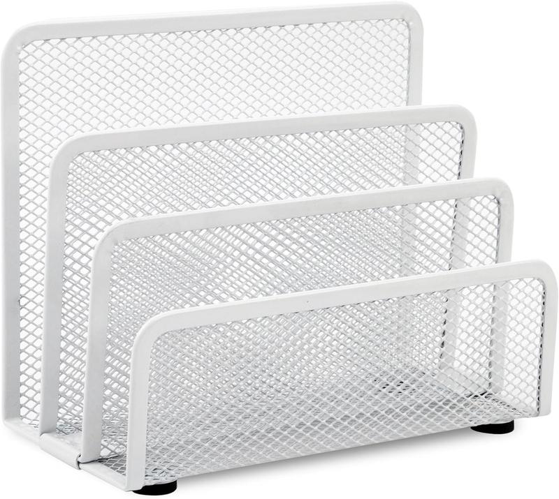 Mail Organizer Countertop Metal Mesh File Holder with 3-Slot Desk Accessories For Home and Office Pink