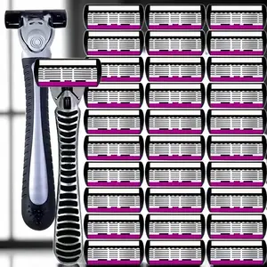 Six-Layer Manual Shaver, European Style, Anti-Slip Design, 1-2 Handles + 24-48 Blades, Suitable for Men and Women, Daily Grooming