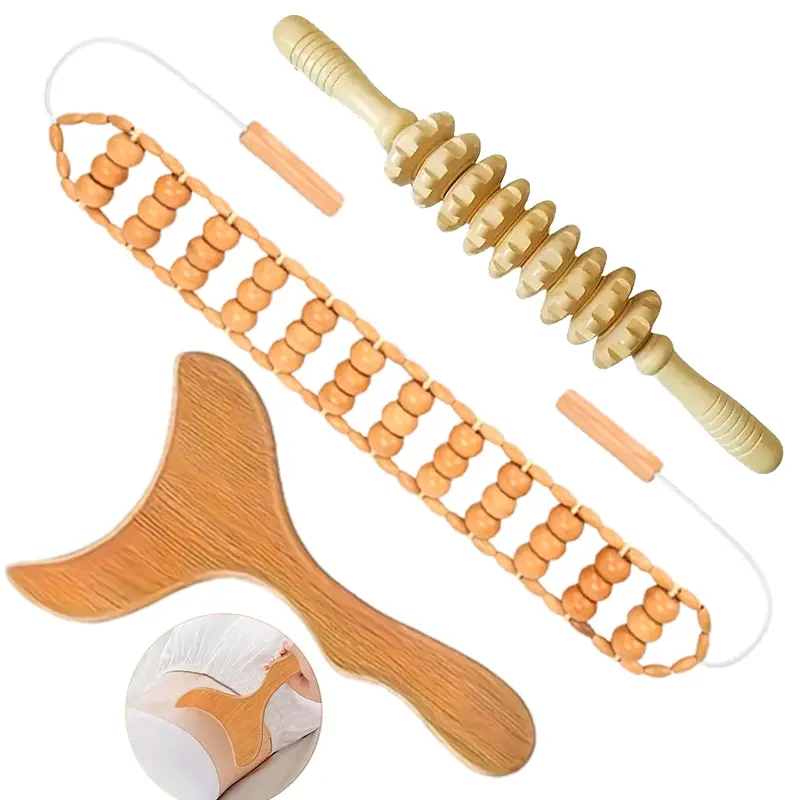 3-In-1 Wooden Massage Tool Set, Home Relaxation Massage Kit, Gua Sha Wooden Massage Tool, Daily Relief Massage Tool