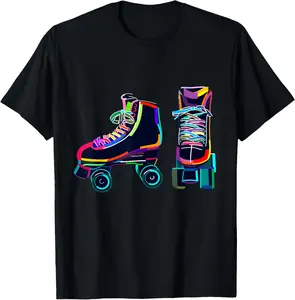 100% Cotton Colourfull Roller Skate novelty graphic Rollerskate Skating T-Shirt