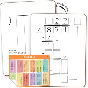 Dry Erase Division White Board 9x12Inch Small Division Chart Durable Portable Double Sided Math Manipulatives Practice Whiteboard for  Students Classroom and  Long Division Lapboard