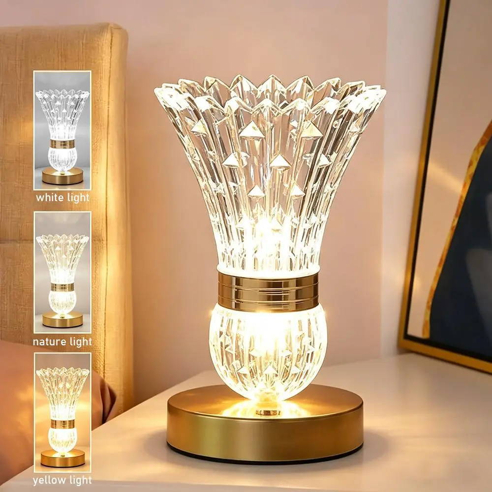 【BackToSchool】Crystal DesignTable Lamp, Tri Color nightlight,  Modern AdjustableDesk Lamp, Nighttime ambient lighting, HomeDecoration Lamp for Living Room, Restaurant, Bedroom,DecorativeLamp, Indoor Decorative Light Nightstand Led Rechargeable Wireless