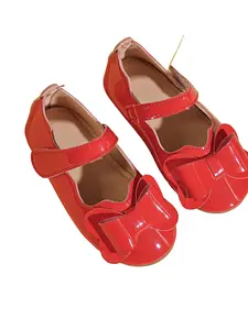 Vintage Style Girls' Patent Leather Mary Jane Shoes, Butterfly Knot Decoration, Elegant Party Dress Shoes for Little Girls