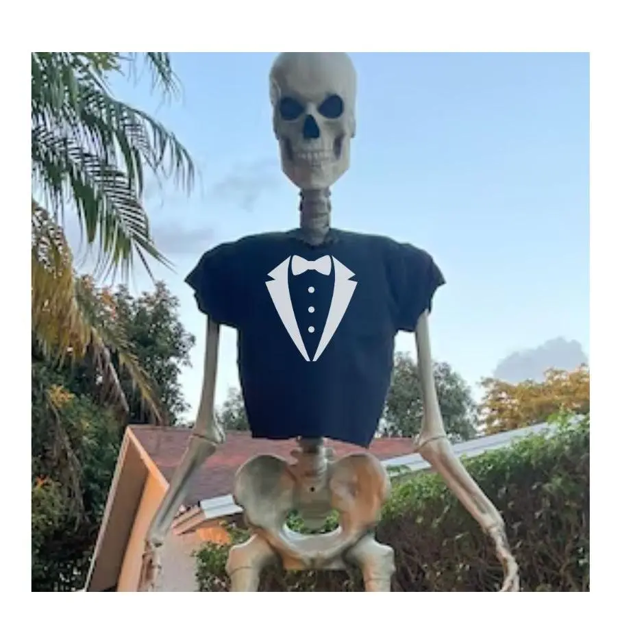 12 foot Skeleton New Years 2024 TUXEDO shirt - clothes for the 12ft Home Depot skelly skully new years costume tee shirt