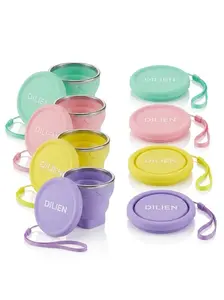 Silicone Collapsible Travel Cup - Silicone Folding Camping Cup with Lids - Expandable Drinking Cup Set Compact, portable, easy to clean. Suitable for home, travel, office, hotel or outdoor use.
