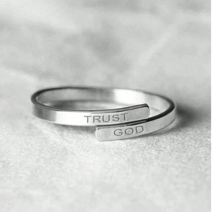 “In God We Trust” Double Layer Ring – Adjustable Open Band Unisex Statement Ring, Minimalist Copper Jewelry